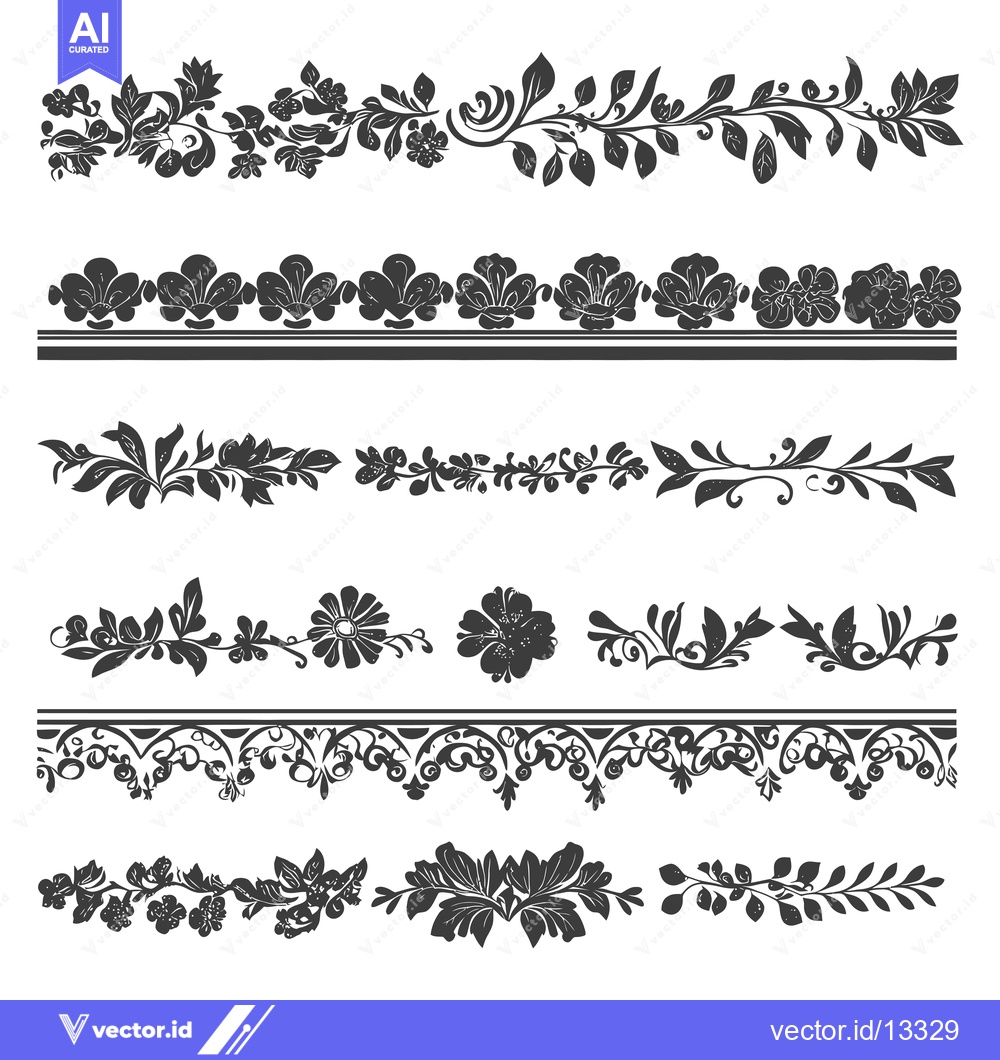 Premium Vector dari A Collection of Hand-Drawn Black and White Floral Borders and Dividers