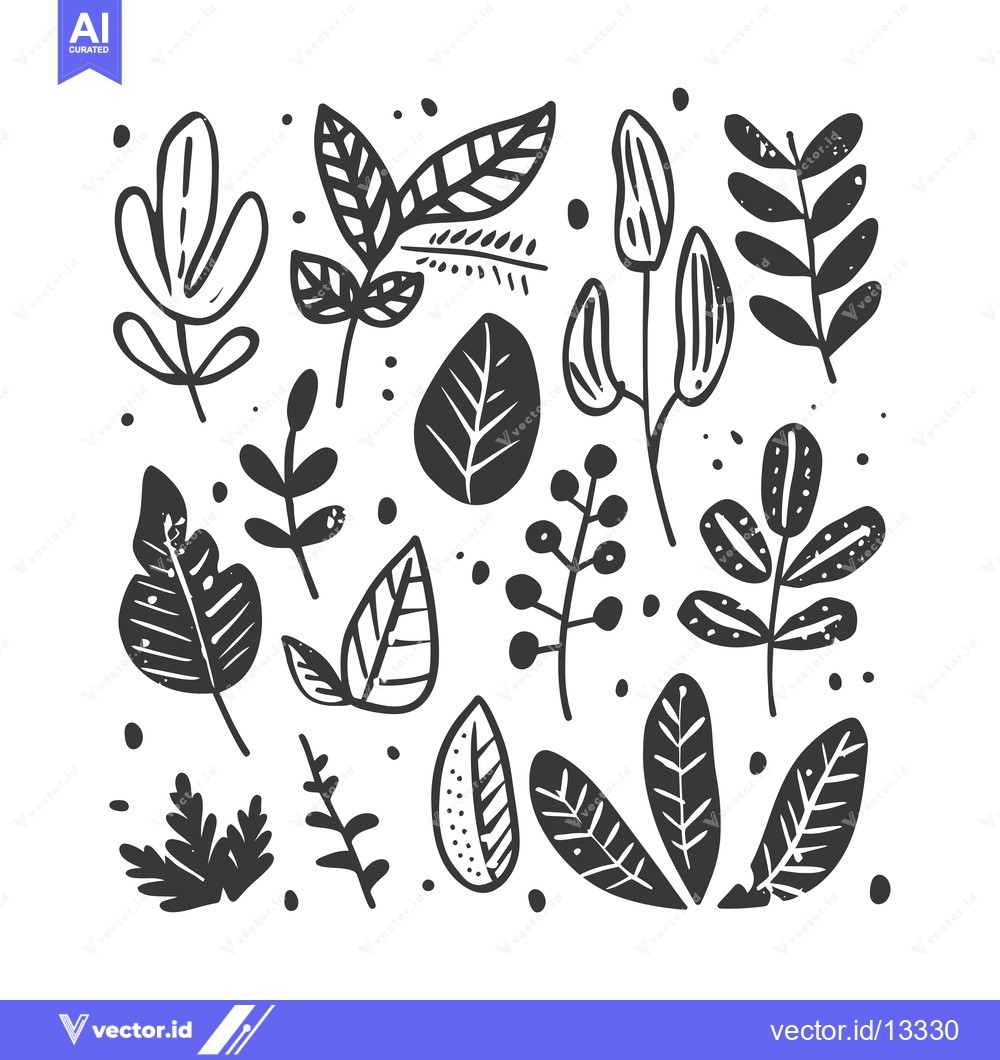 Premium Vector dari A Collection of Hand-Drawn Black and White Floral Elements