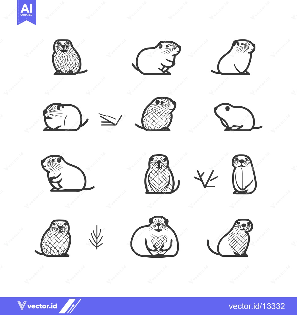 Premium Vector of A Collection of Hand-Drawn Black and White Gopher Illustrations
