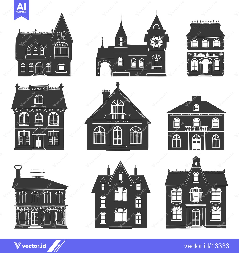 Premium Vector of A Collection of Hand-Drawn Black and White House Silhouettes