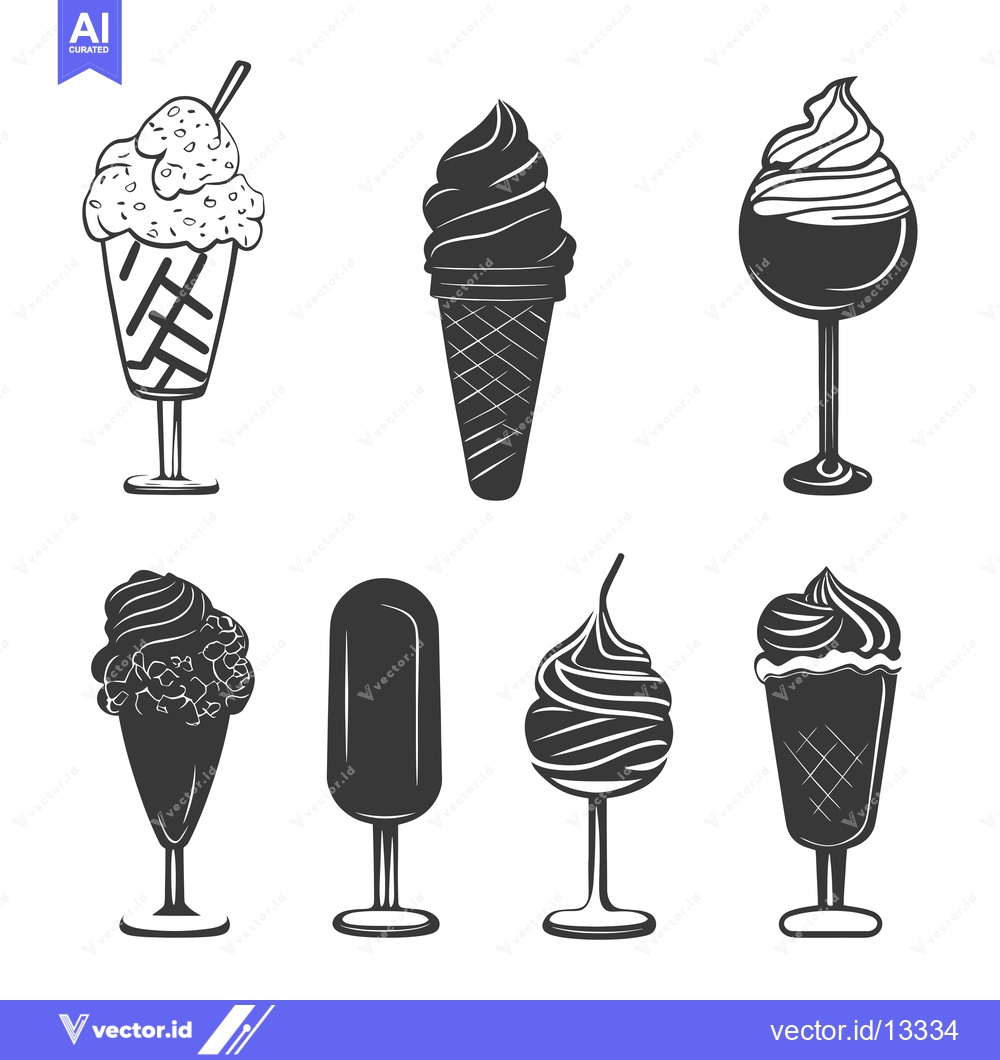 Premium Vector dari A Collection of Hand-Drawn Black and White Ice Cream Illustrations
