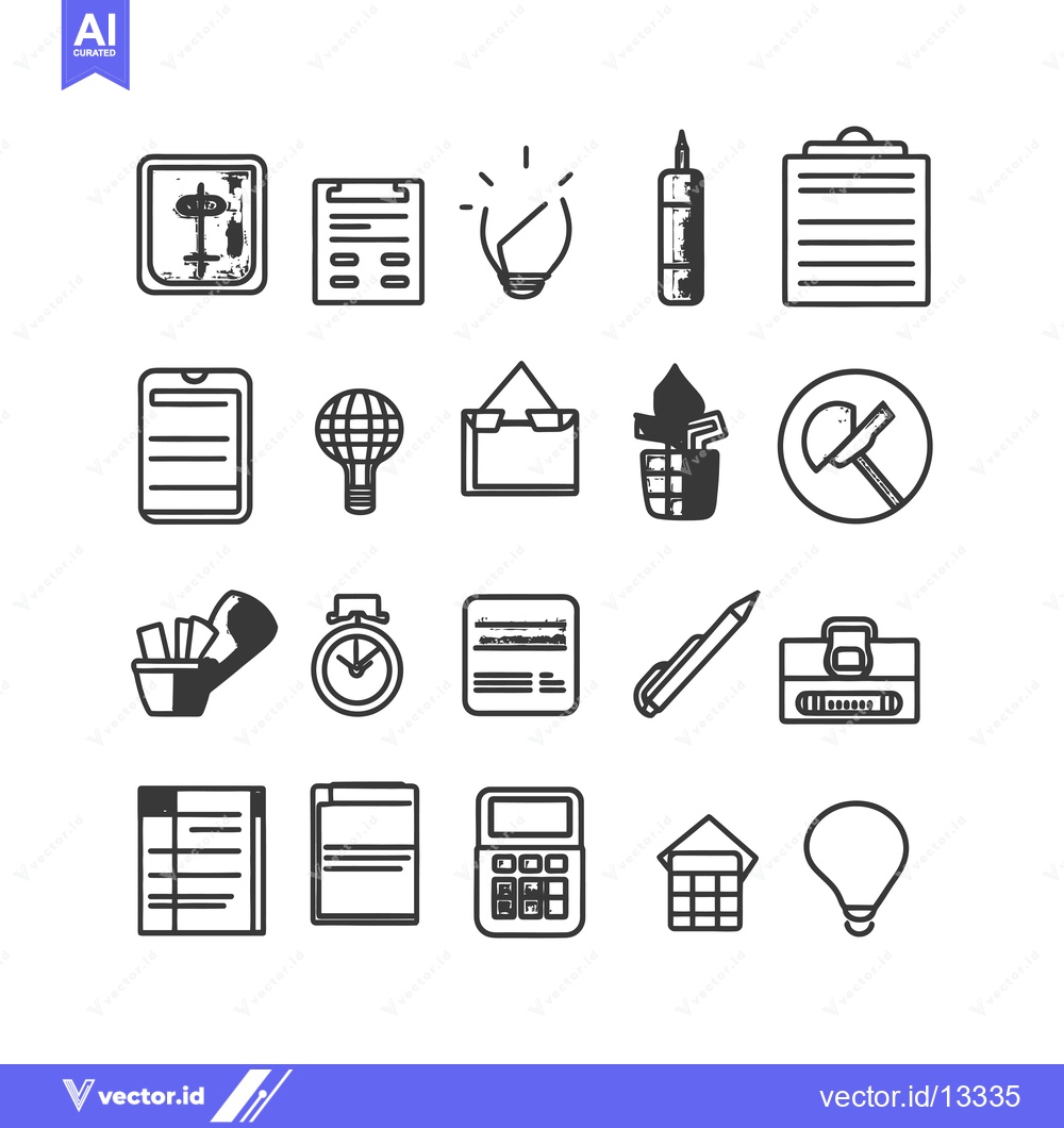 Premium Vector of A Collection of Hand-Drawn Black and White Icons Representing Various