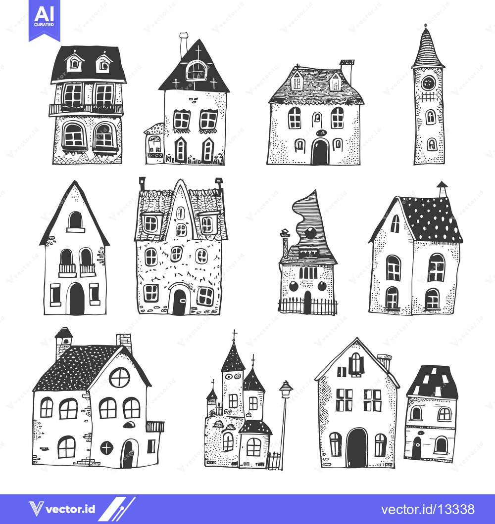 Premium Vector of A Collection of Hand-Drawn Black and White Illustrations of Various Ho