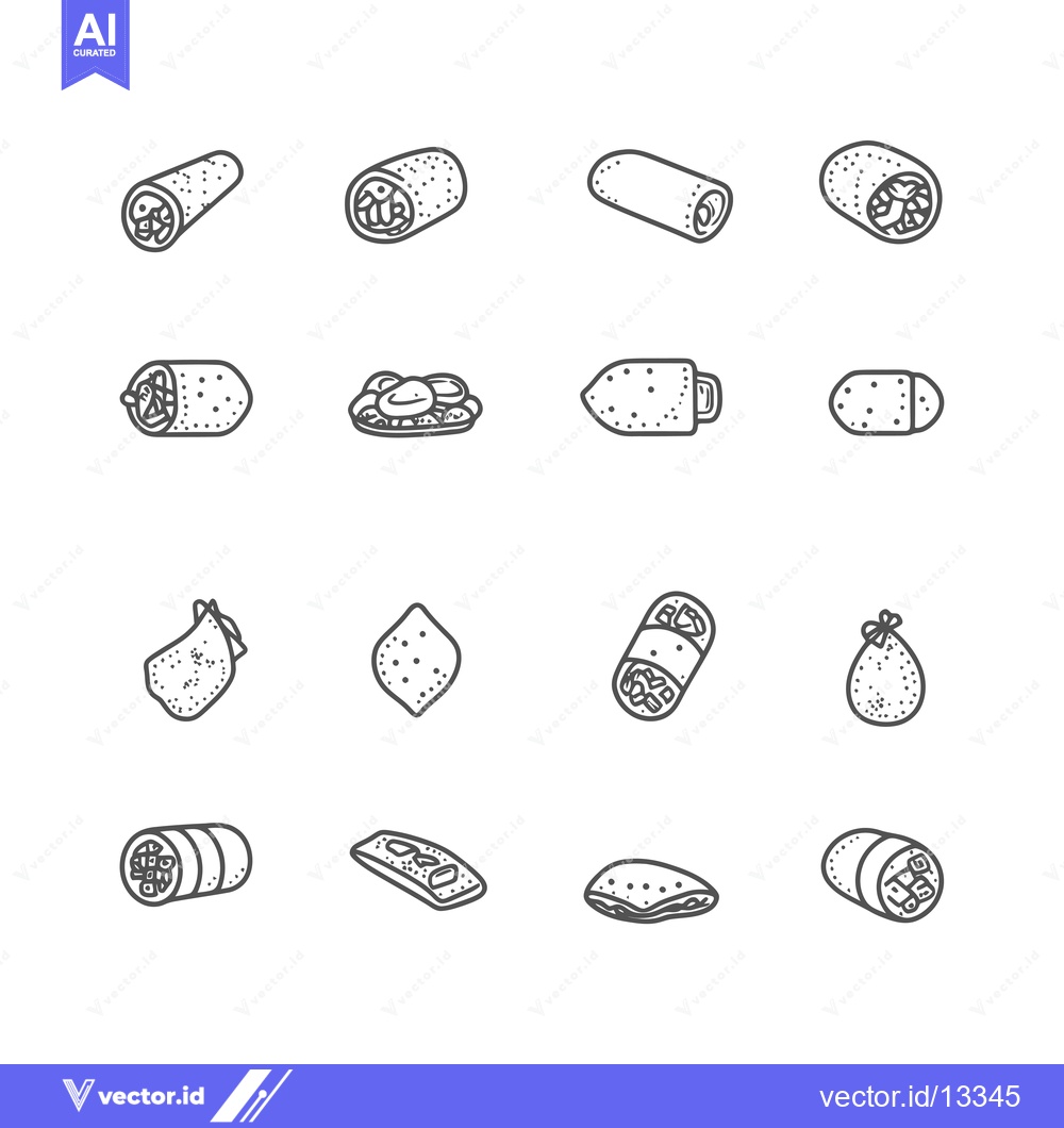 Premium Vector of A Collection of Hand-Drawn Burrito Icons in Black and White
