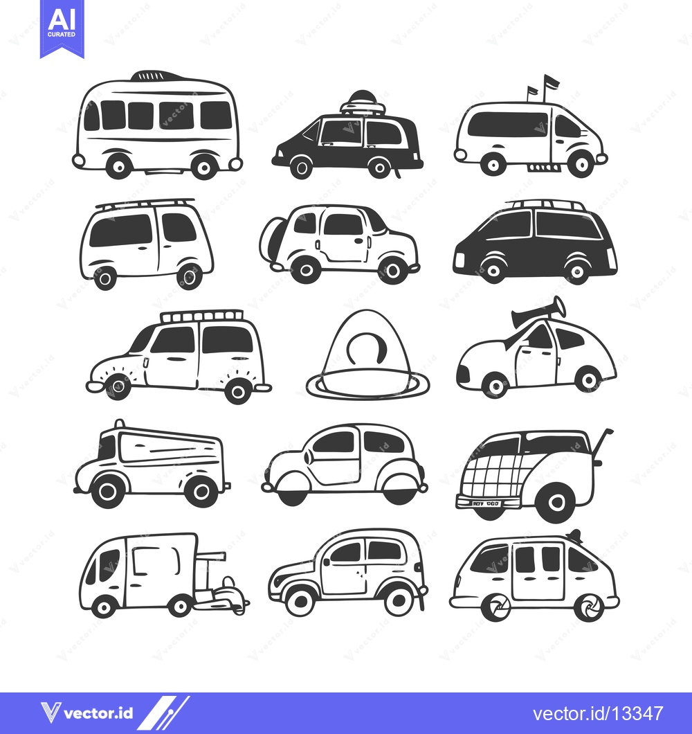 Premium Vector dari A Collection of Hand-Drawn Car and Van Illustrations