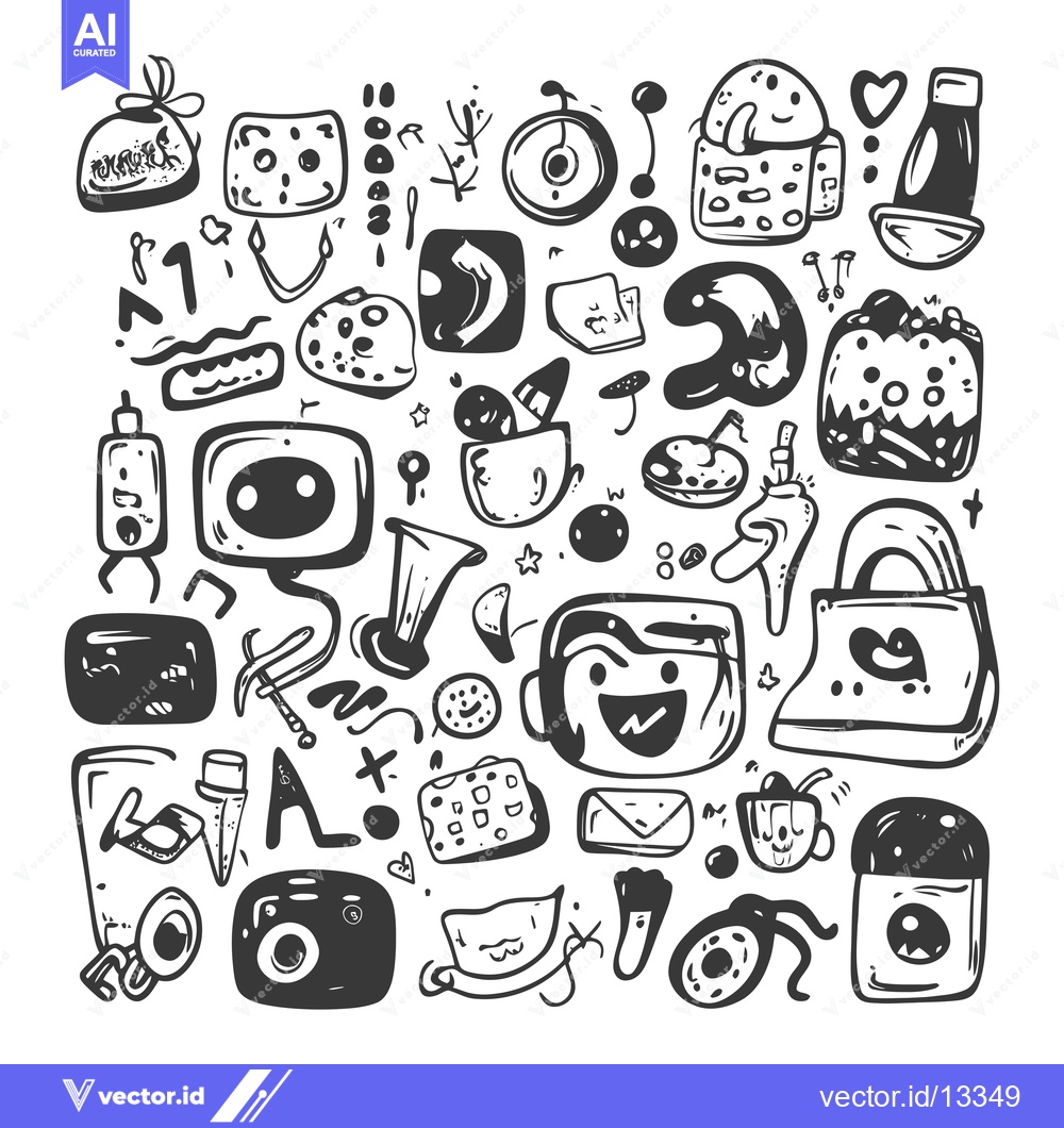 Premium Vector dari A Collection of Hand-Drawn Cartoon Illustrations with Various Quirky C