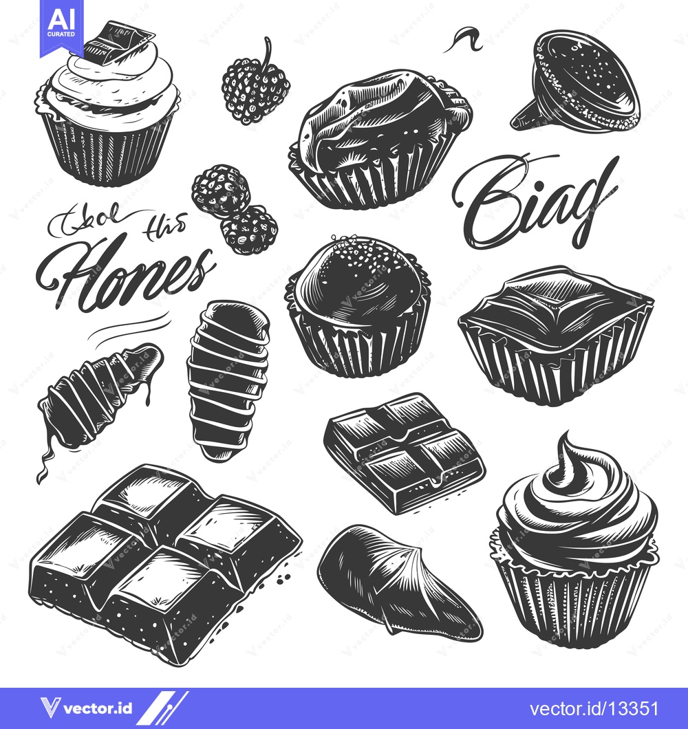Premium Vector of A Collection of Hand-Drawn Chocolate Desserts and Sweets