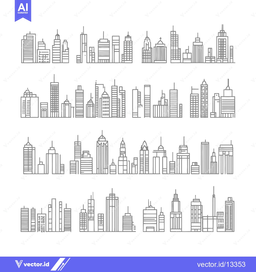 Premium Vector of A Collection of Hand-Drawn City Skyline Illustrations