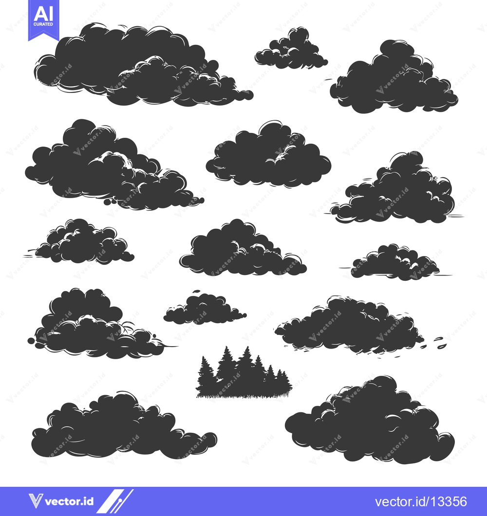 Premium Vector of A Collection of Hand-Drawn Cloud Silhouettes with Trees