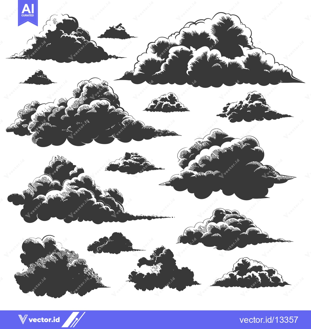 Premium Vector dari A Collection of Hand-Drawn Clouds in Black and White