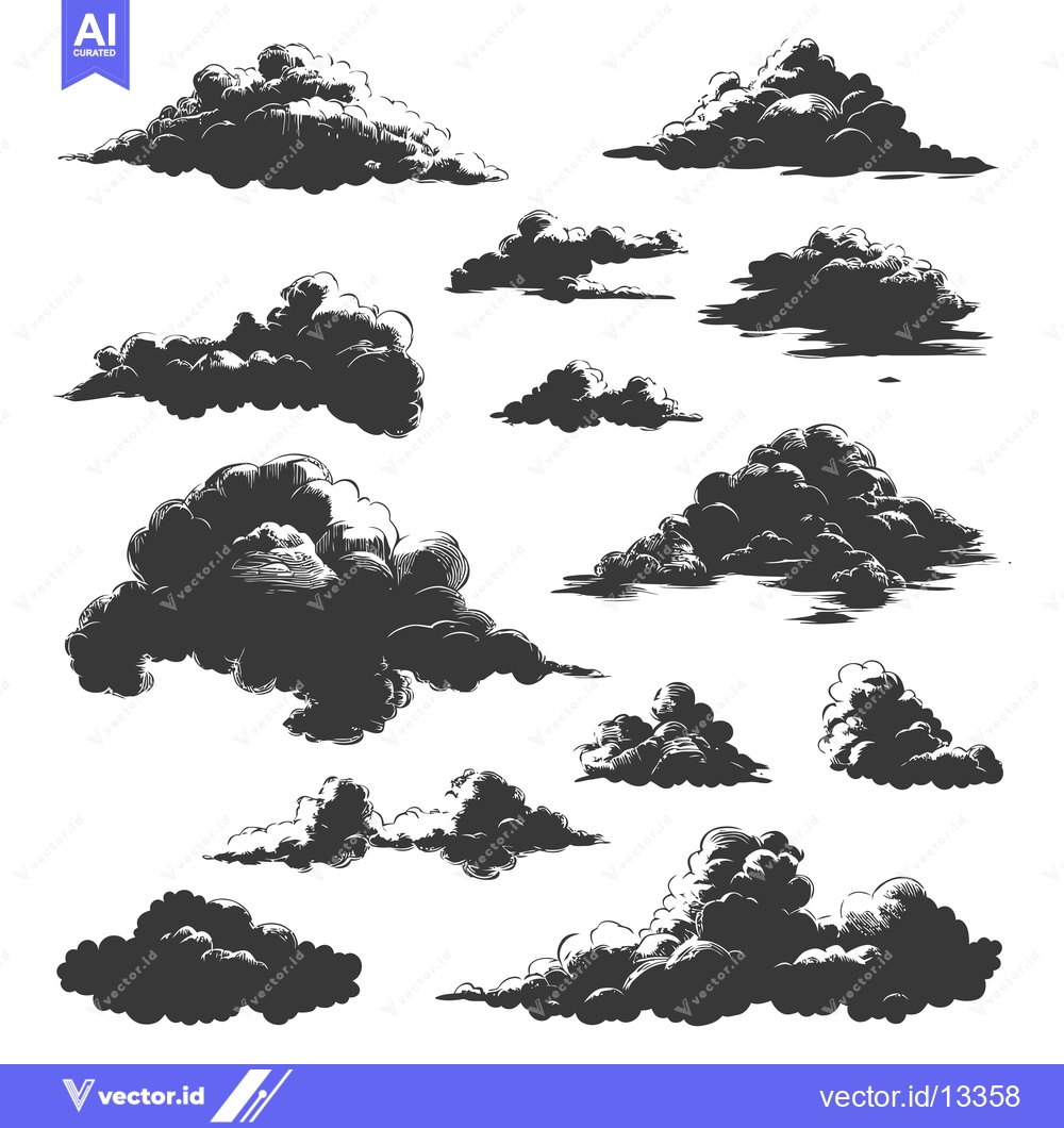 Premium Vector dari A Collection of Hand-Drawn Clouds in Black and White