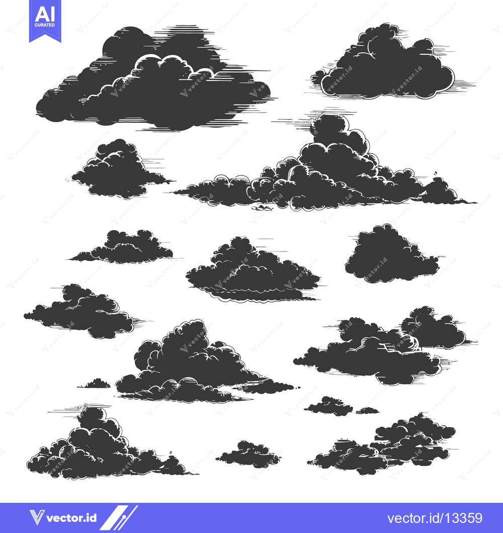 Premium Vector dari A Collection of Hand-Drawn Clouds in Black Silhouette