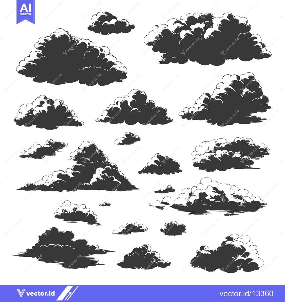 Premium Vector dari A Collection of Hand-Drawn Cloudy Shapes in Black and White