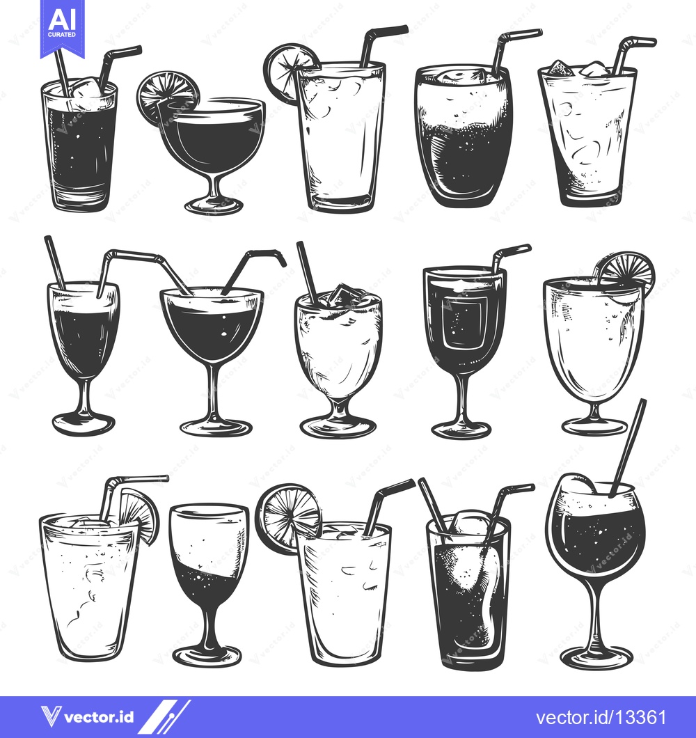 Premium Vector of A Collection of Hand-Drawn Cocktail and Beverage Illustrations