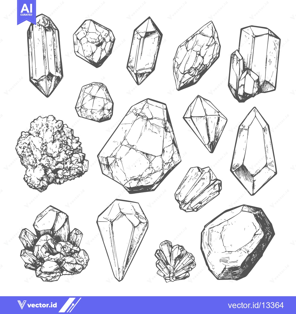 Premium Vector of A Collection of Hand-Drawn Crystal and Gemstone Illustrations