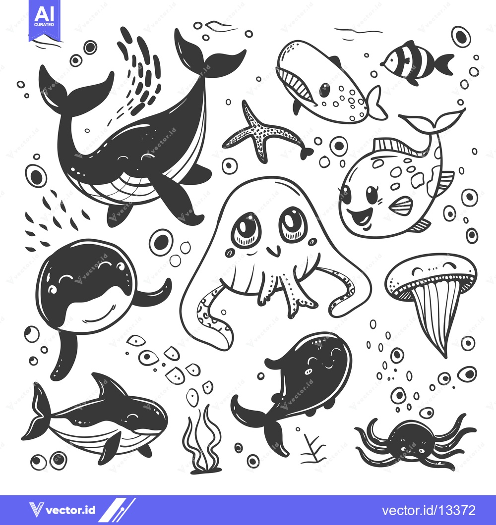 Premium Vector dari A Collection of Hand-Drawn Cute Sea Creatures