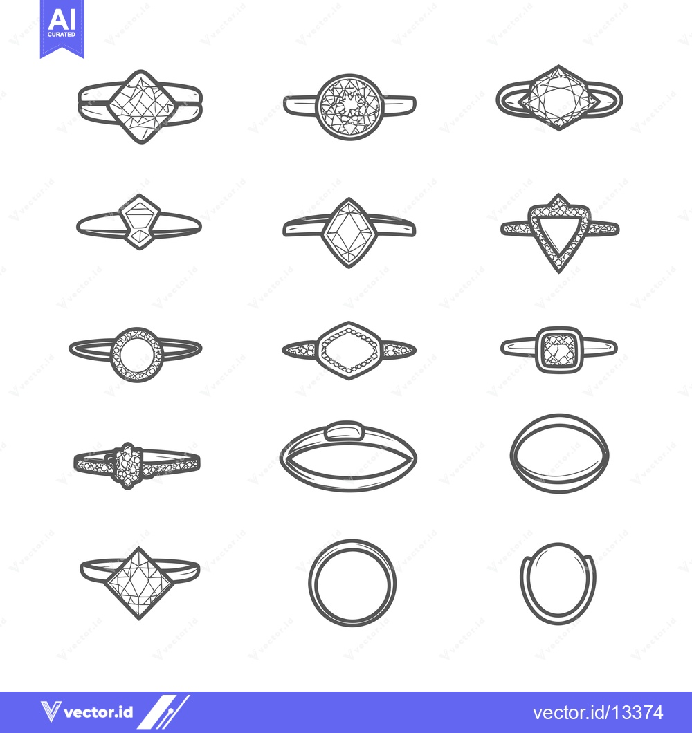 Premium Vector dari A Collection of Hand-Drawn Diamond Ring Designs