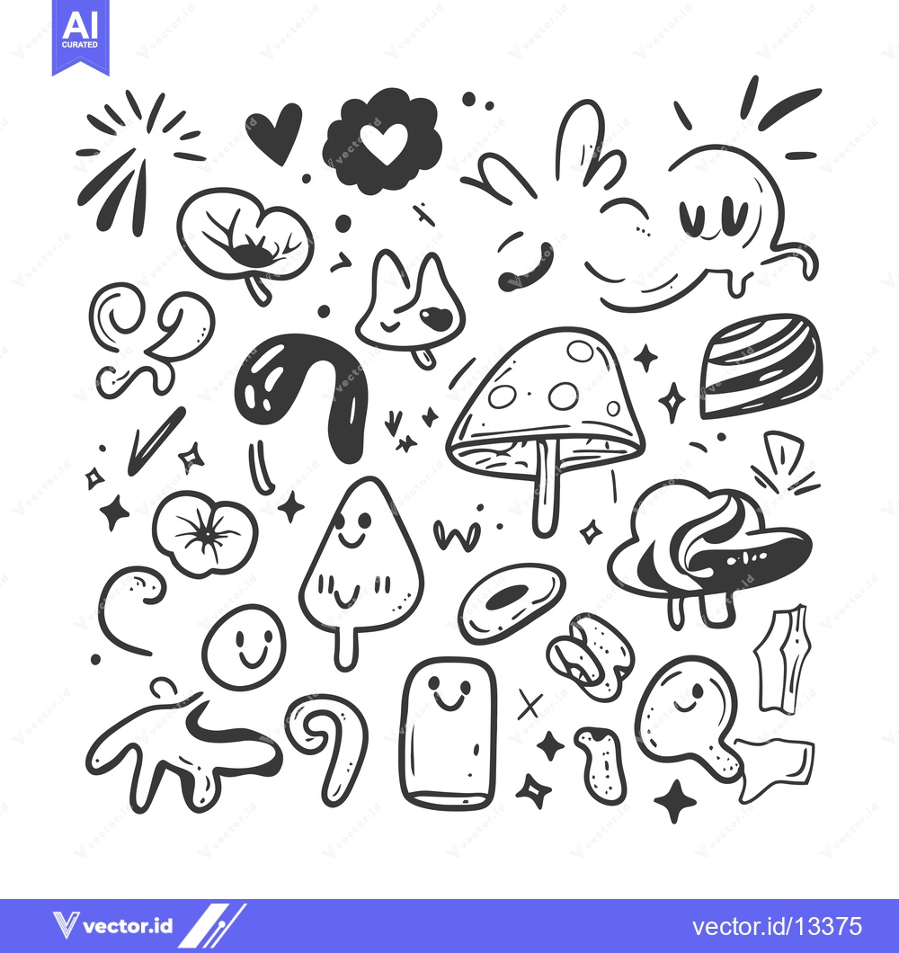 Premium Vector dari A Collection of Hand-Drawn Doodle Characters and Objects