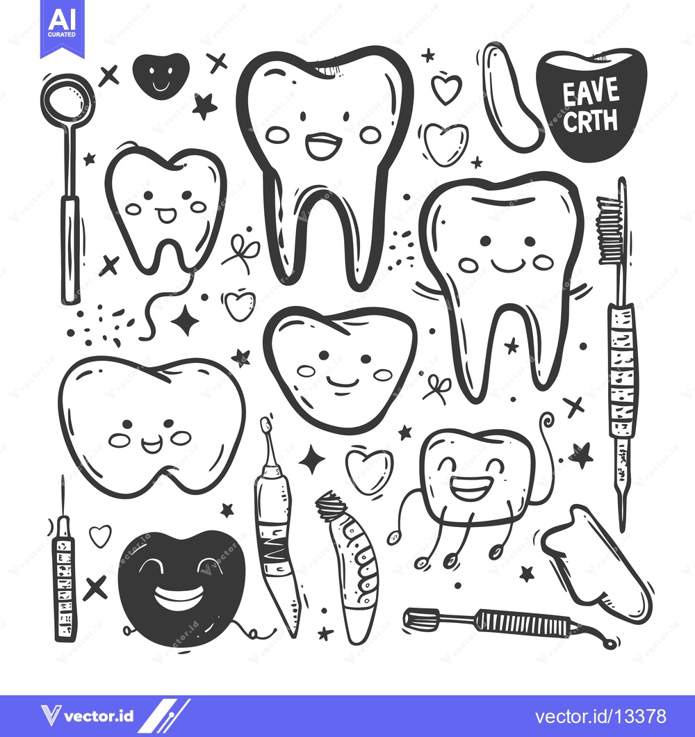 Premium Vector dari A Collection of Hand-Drawn Doodle Illustrations Featuring Smiling Teet