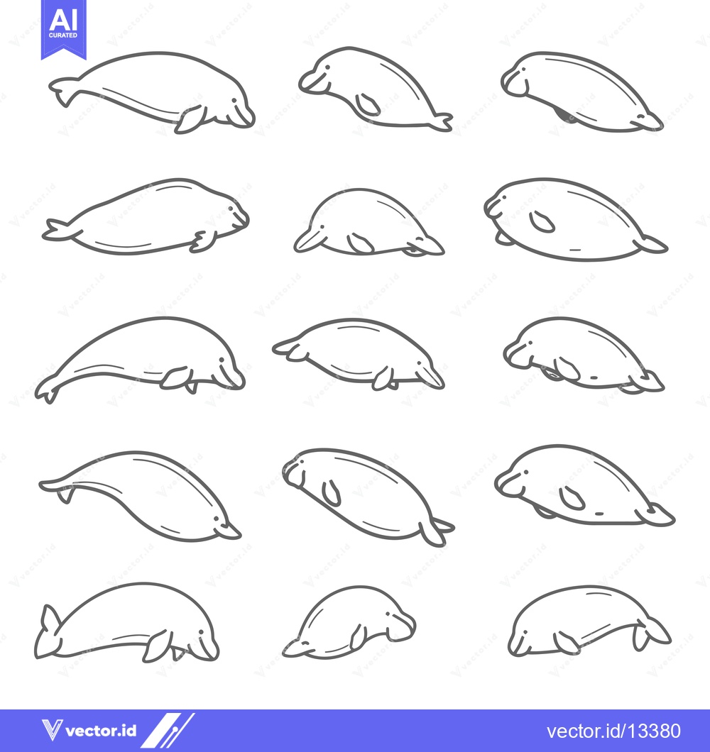 Premium Vector of A Collection of Hand-Drawn Dugong Illustrations in Various Poses