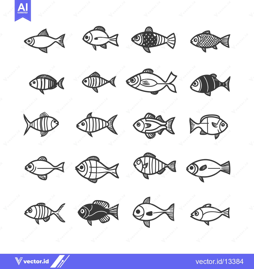 Premium Vector dari A Collection of Hand-Drawn Fish Illustrations in Black and White