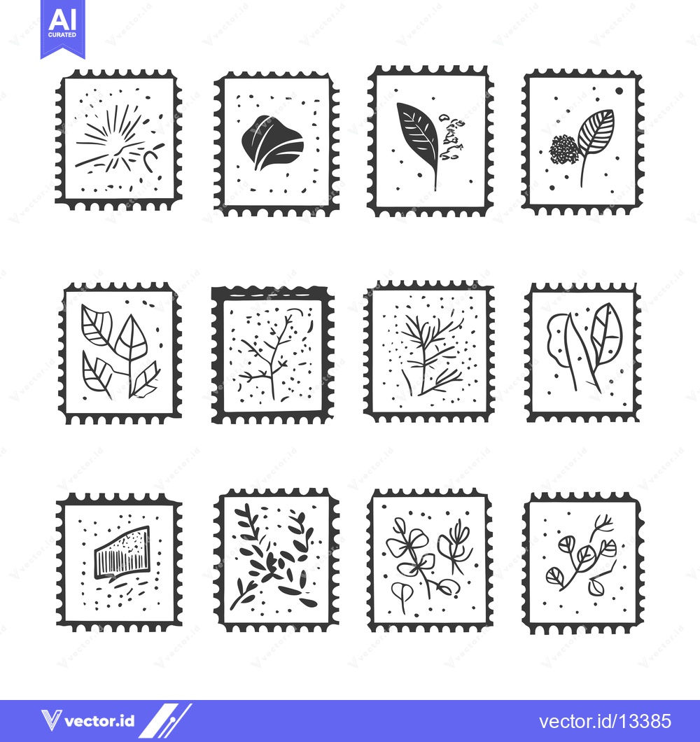 Premium Vector dari A Collection of Hand-Drawn Floral Illustrations on Postage Stamps