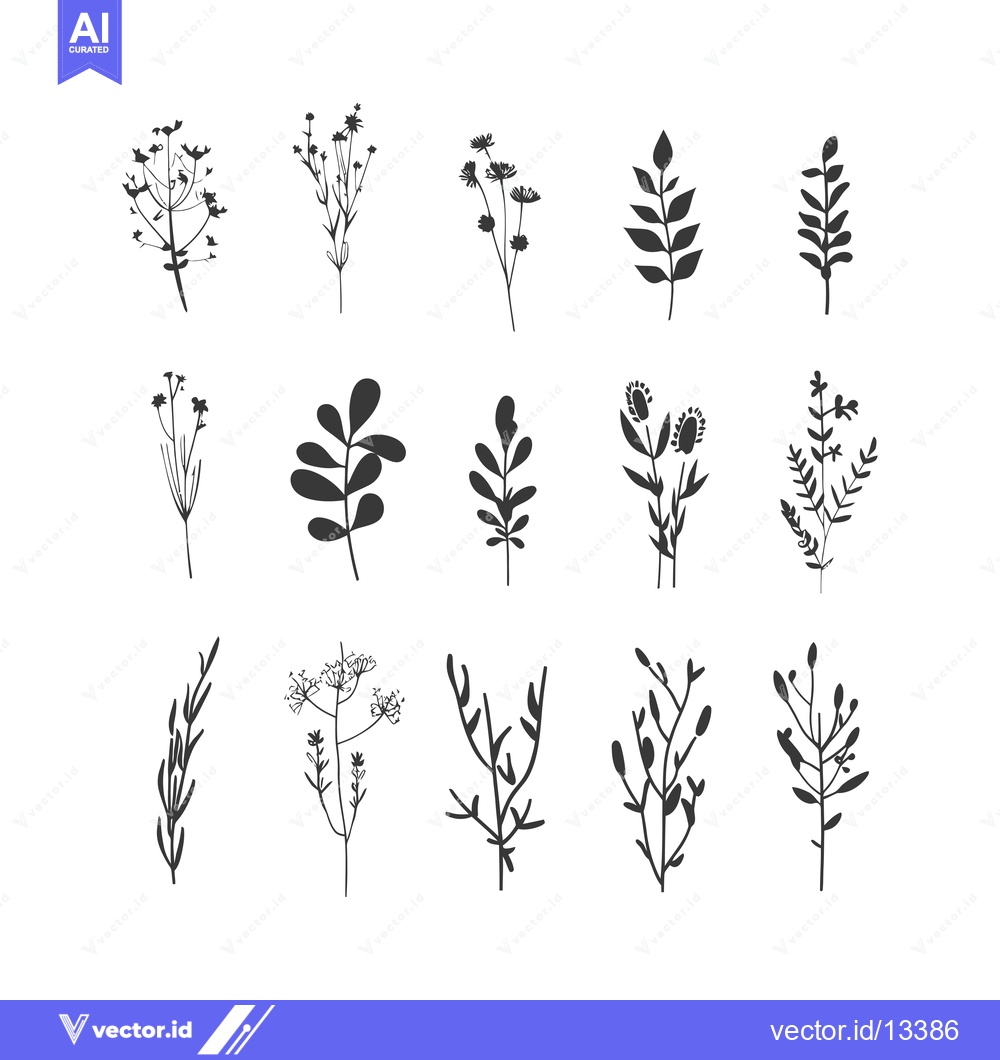 Premium Vector of A Collection of Hand-Drawn Floral Silhouettes
