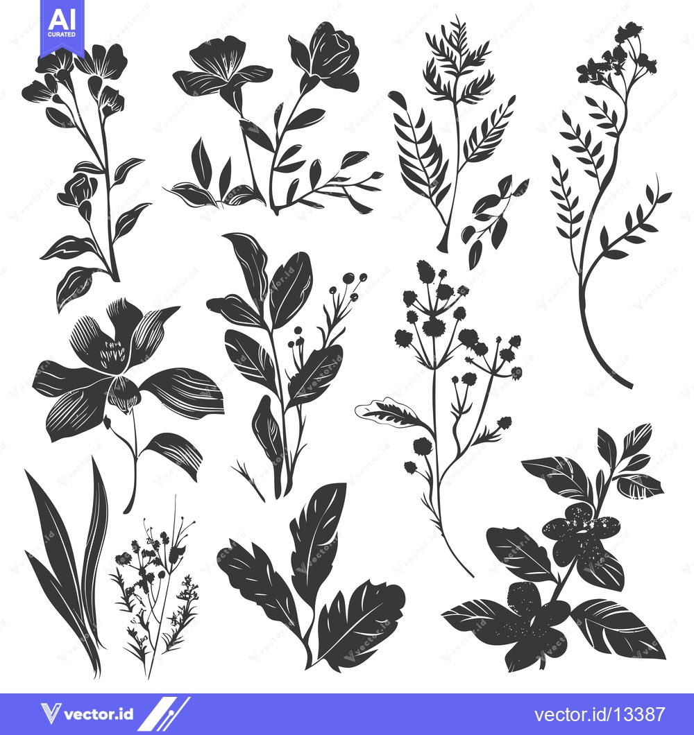 Premium Vector dari A Collection of Hand-Drawn Floral Silhouettes