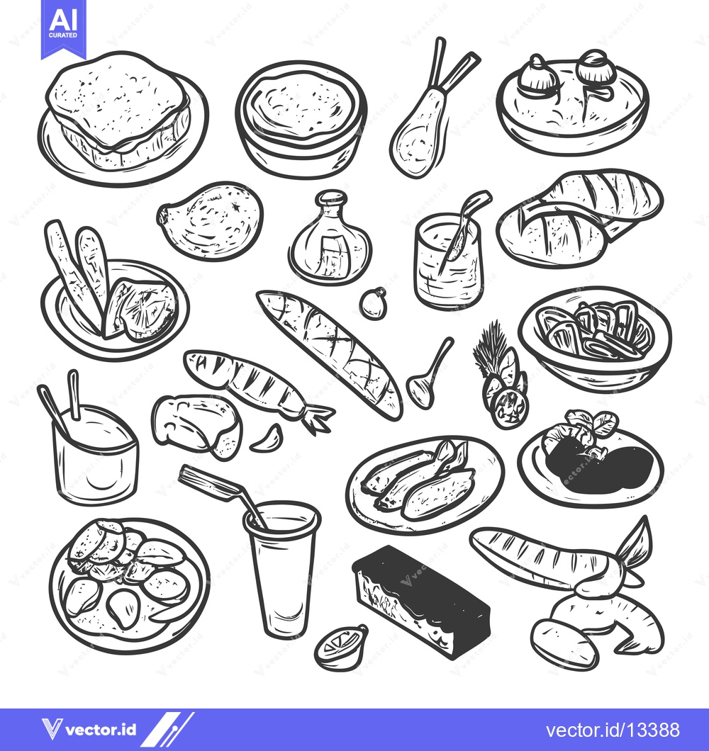 Premium Vector of A Collection of Hand-Drawn Food Illustrations in Black and White