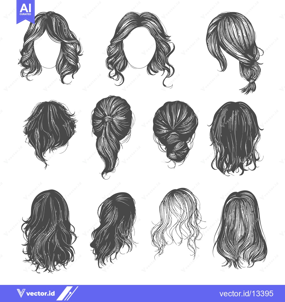 Premium Vector of A Collection of Hand-Drawn Hairstyles for Women
