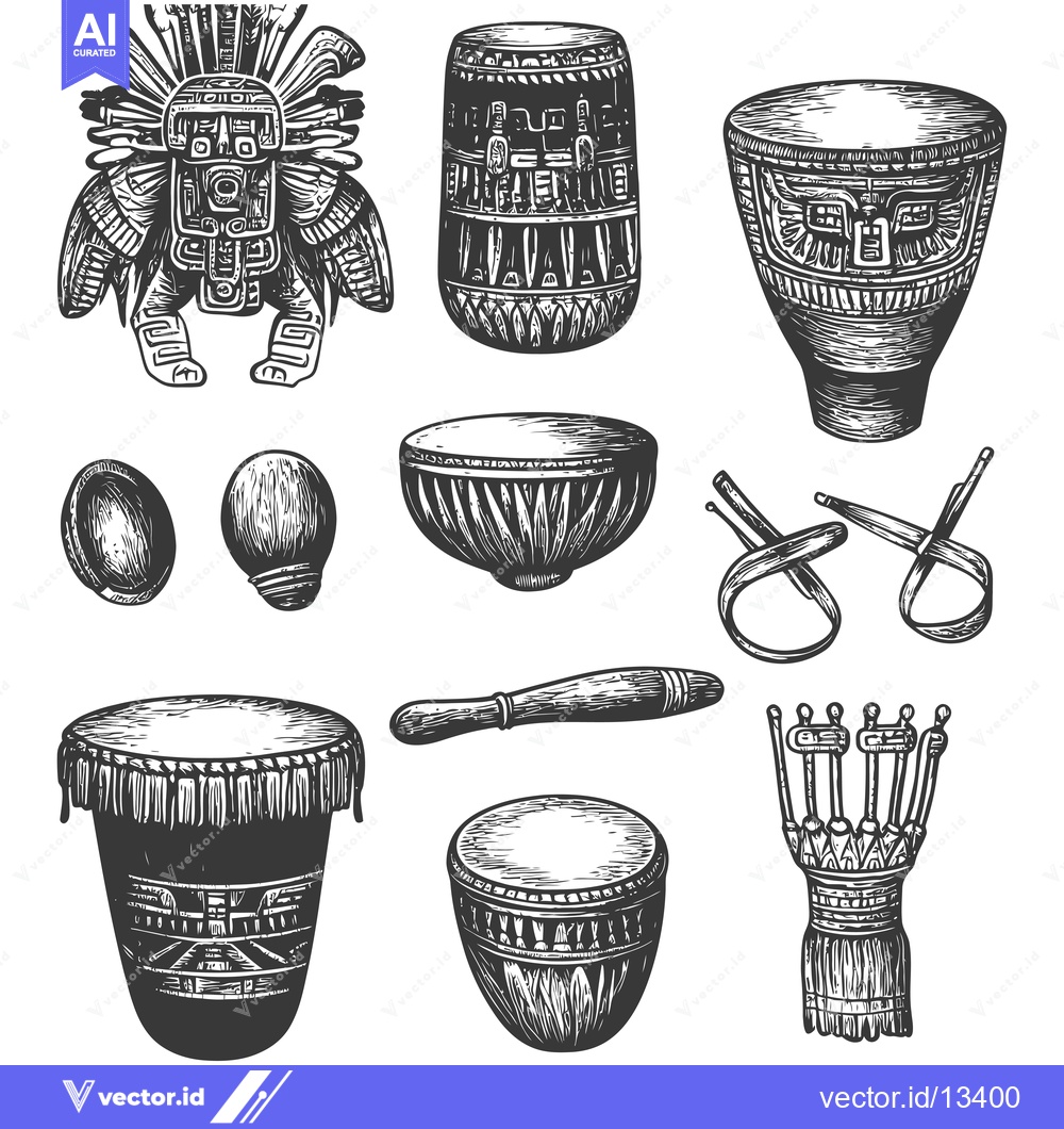 Premium Vector dari A Collection of  Hand-Drawn Illustrations Depicting Ancient Musical In