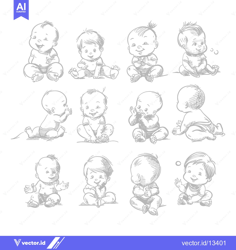 Premium Vector dari A collection of hand-drawn illustrations depicting cute babies in vari