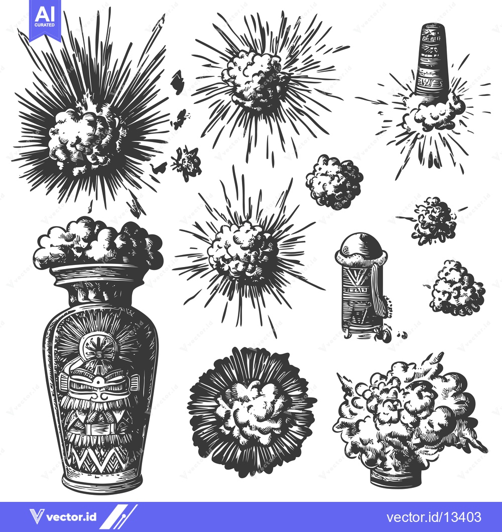Premium Vector dari A collection of hand-drawn illustrations of explosions with various sh