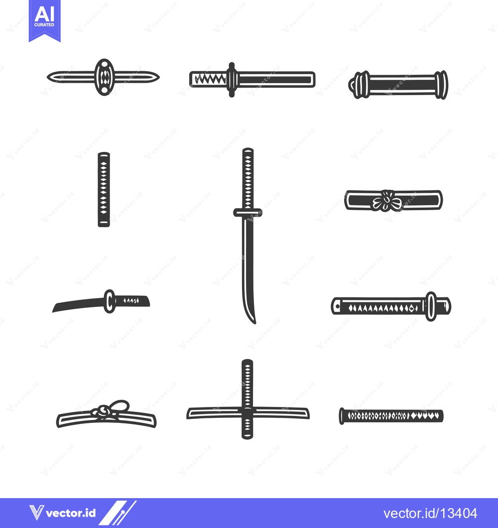 Premium Vector dari A Collection of Hand-Drawn Japanese Sword Icons