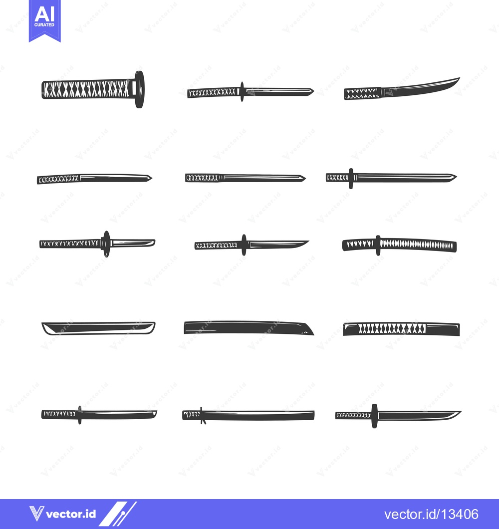 Premium Vector dari A Collection of Hand-Drawn Japanese Swords