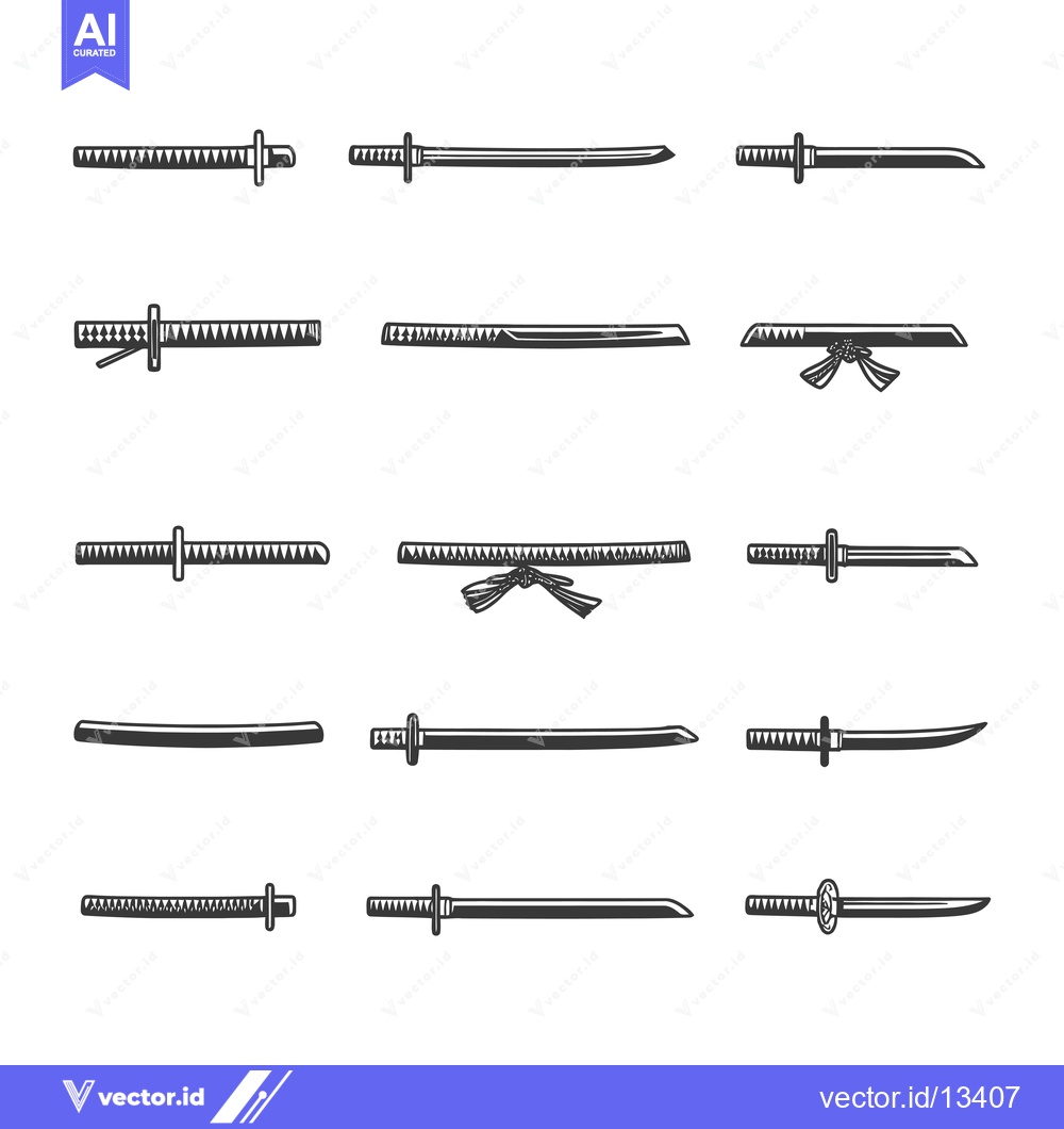 Premium Vector dari A Collection of Hand-Drawn Katana Swords in Various Positions