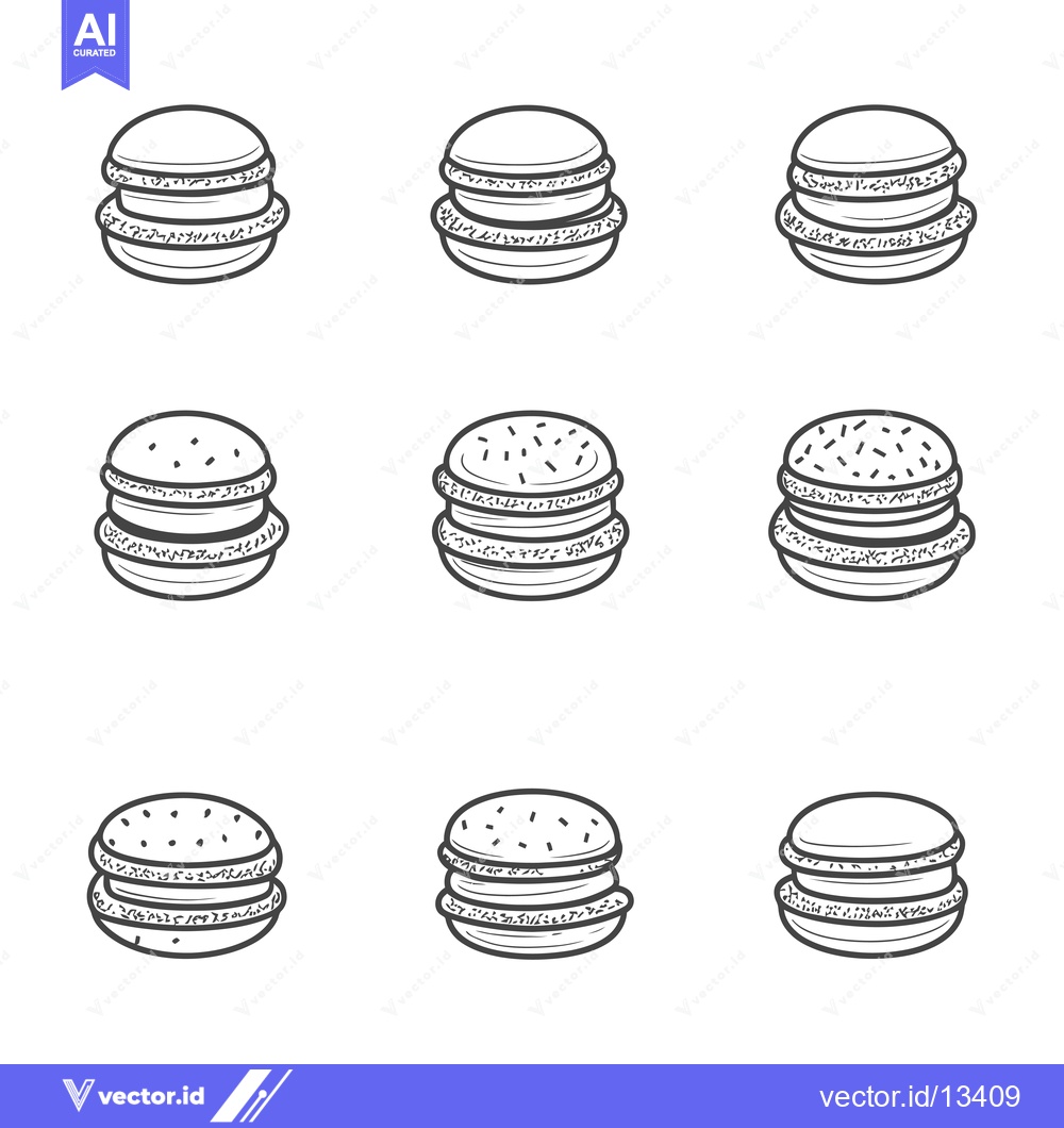 Premium Vector dari A collection of hand-drawn macarons with different toppings