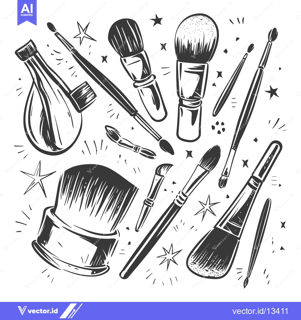 Premium Vector of A Collection of Hand-Drawn Makeup Brushes with Stars