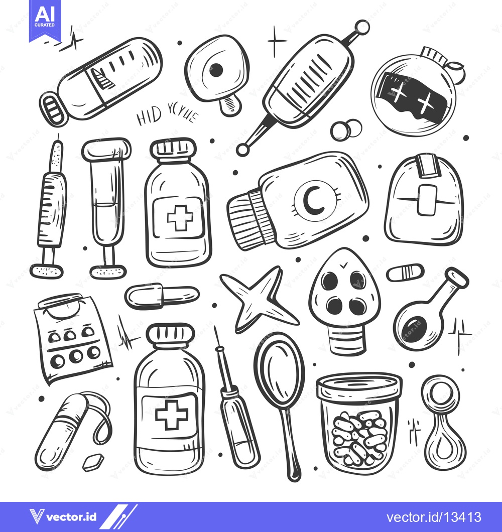 Premium Vector of A Collection of Hand-Drawn Medical and Healthcare Illustrations