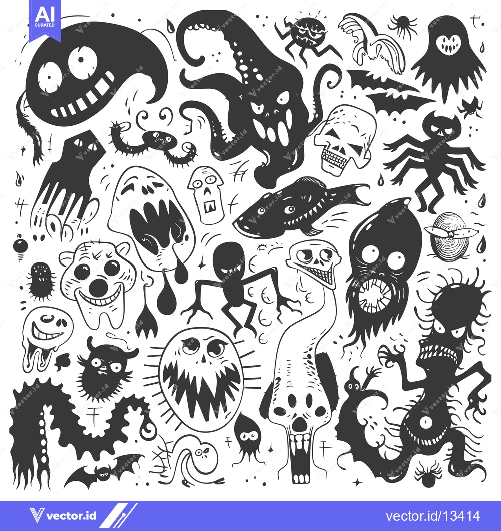 Premium Vector of A Collection of Hand-Drawn Monstrous and Grotesque Creatures