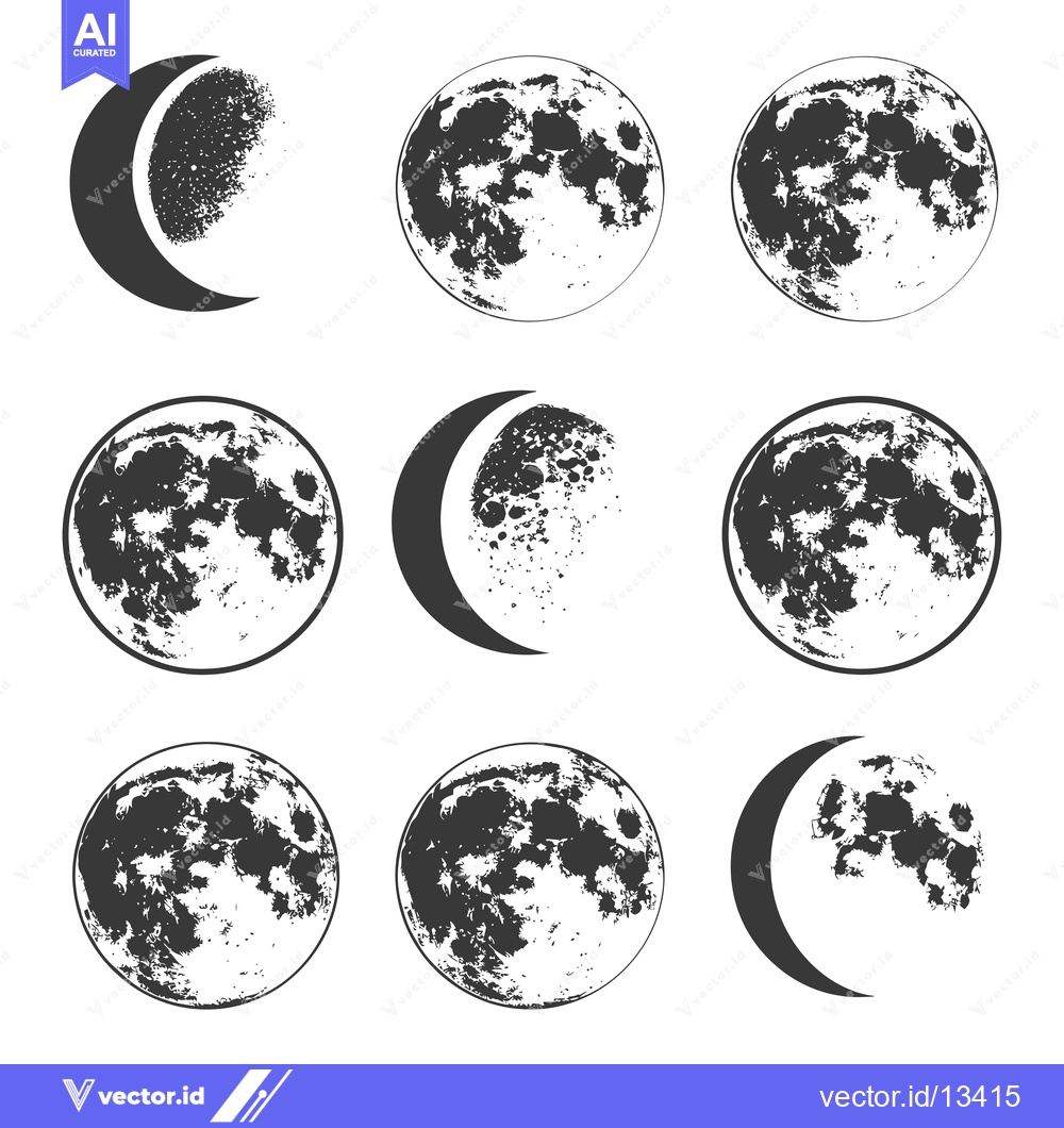 Premium Vector of A Collection of Hand-Drawn Moon Phases in Black and White