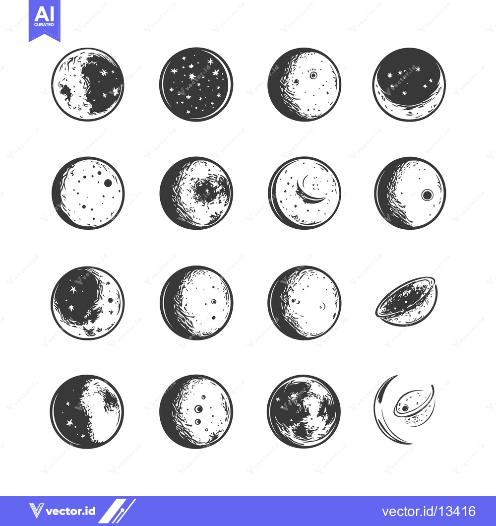Premium Vector dari A Collection of Hand-Drawn Moon Phases in Various Stages