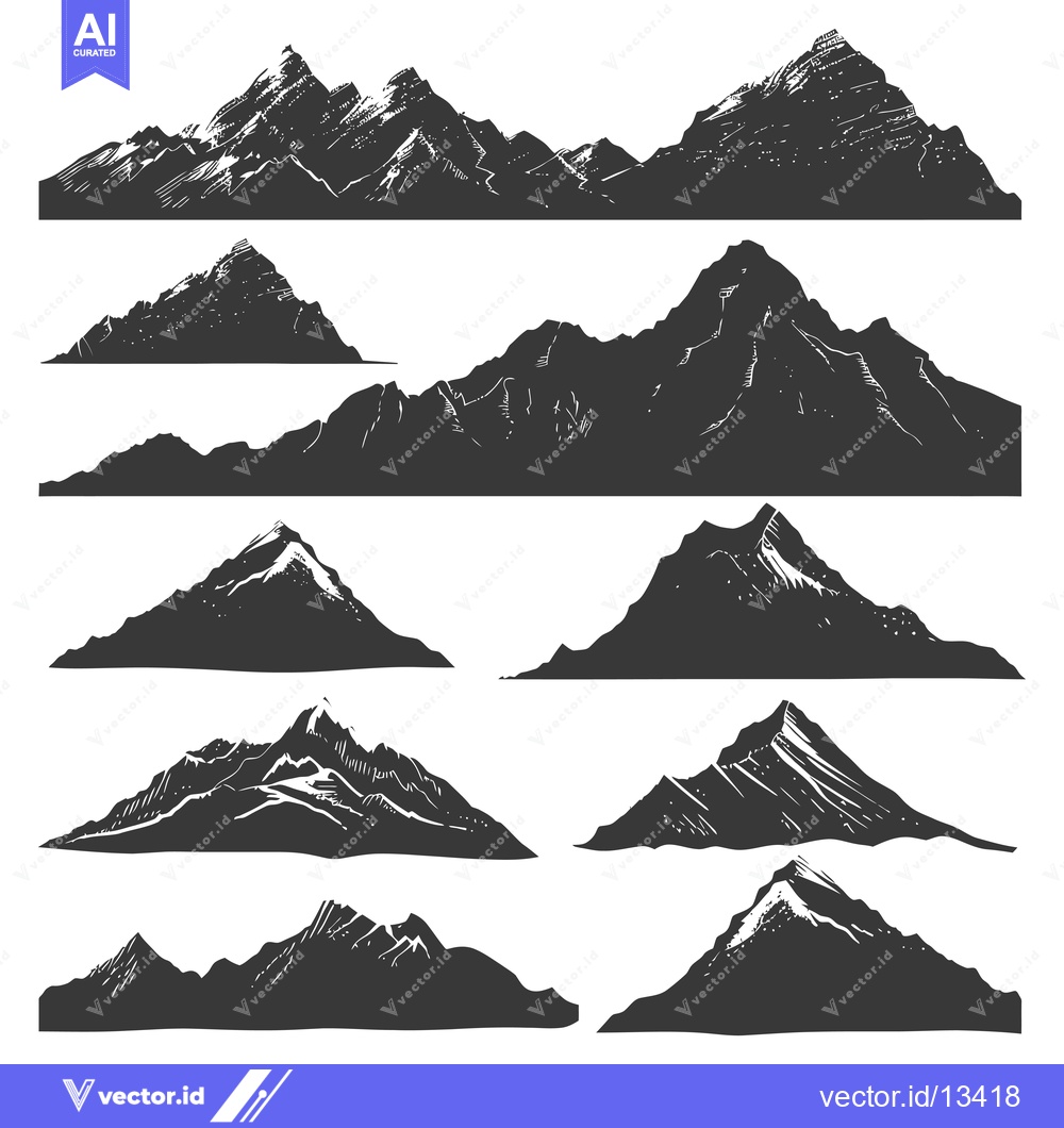 Premium Vector dari A Collection of Hand-Drawn Mountain Silhouettes