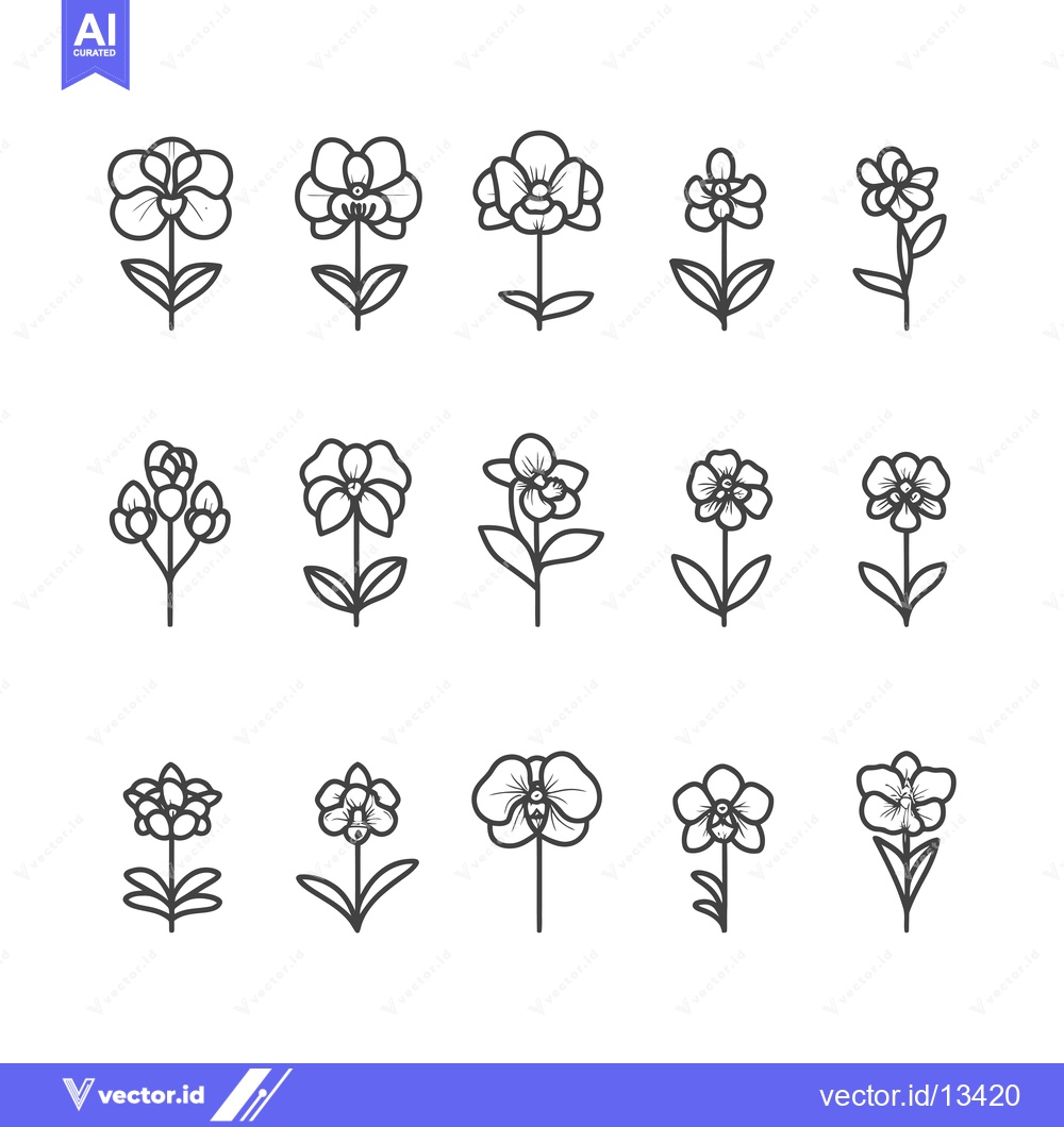 Premium Vector of A Collection of Hand-Drawn Orchid Flower Outline Illustrations