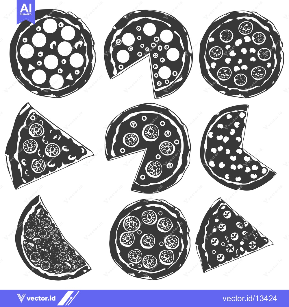 Premium Vector of A Collection of Hand-Drawn Pizza Illustrations