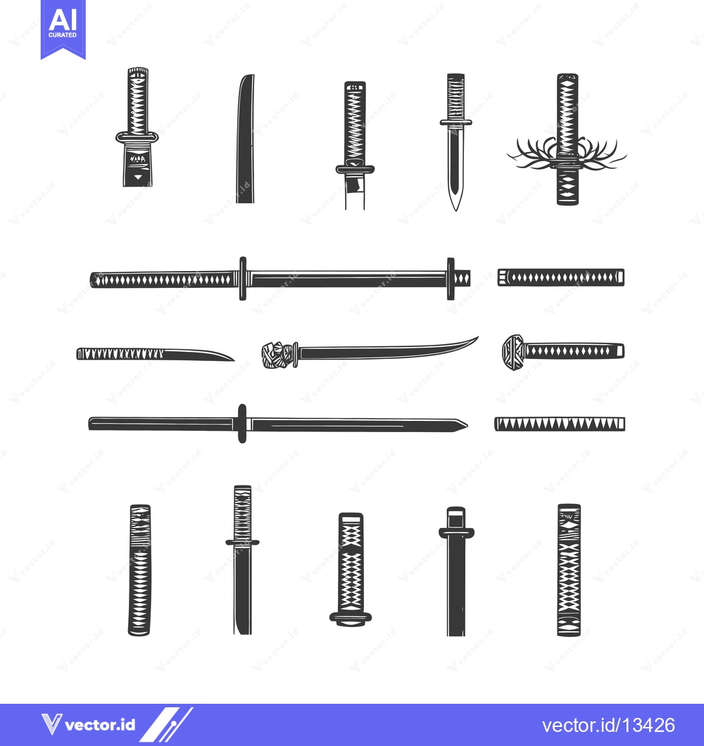 Premium Vector of A Collection of Hand-Drawn Samurai Swords and Blades