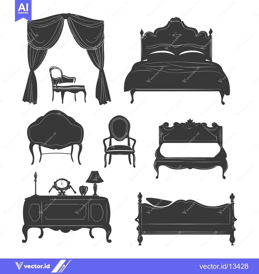 Premium Vector dari A Collection of Hand-Drawn Silhouettes of Antique Furniture