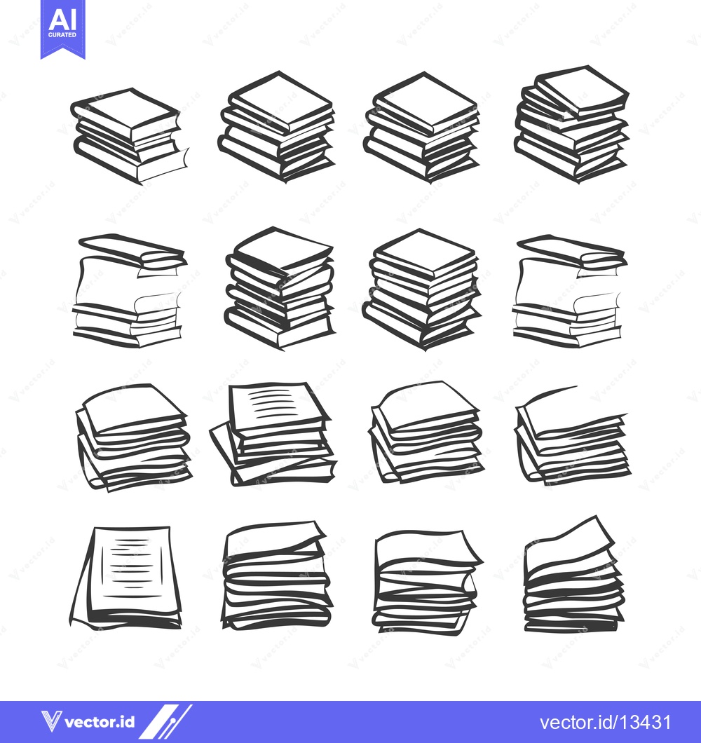 Premium Vector dari A Collection of Hand-Drawn Sketches Depicting Stacks of Books