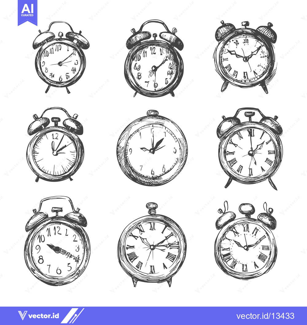 Premium Vector of A Collection of Hand-Drawn Sketchy Alarm Clocks
