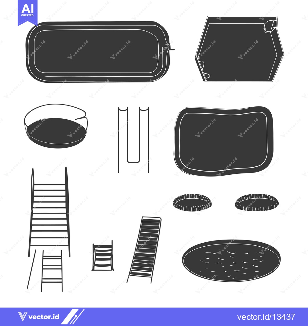 Premium Vector dari A Collection of Hand-Drawn Swimming Pool Accessories
